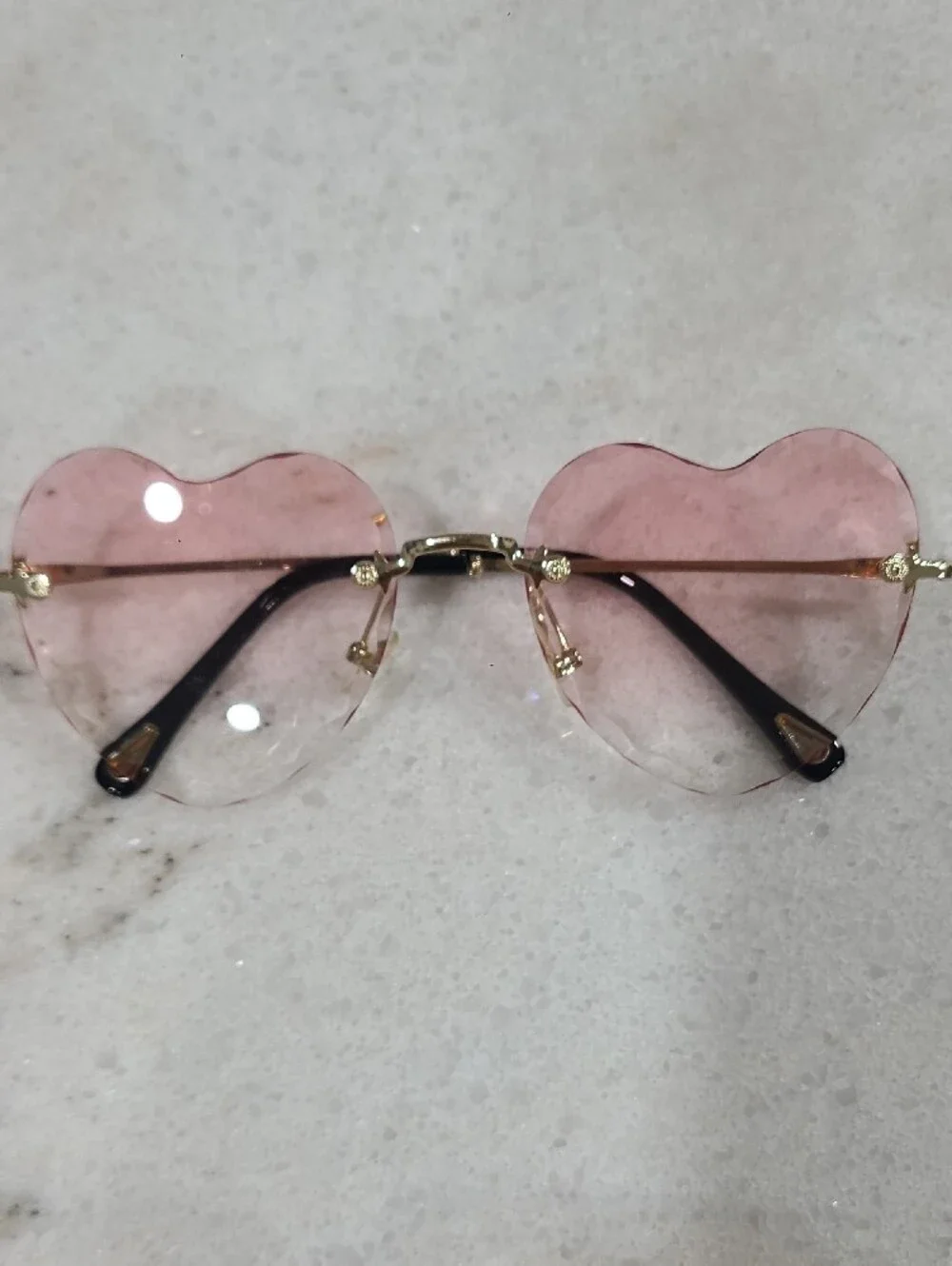 Rimless Heart & Rectangle Sunglasses Set — Pink & Brown